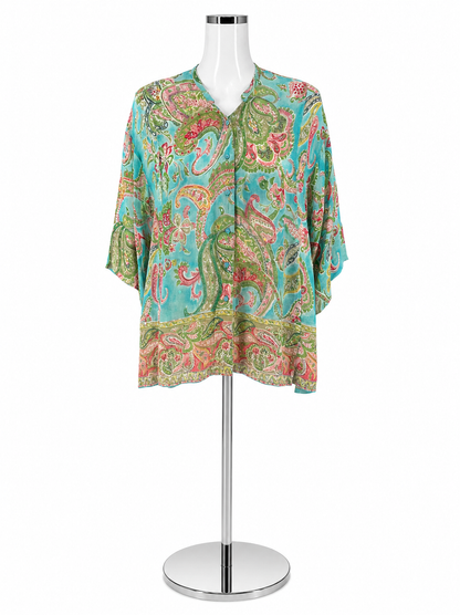 René Derhy Paisley Boho Button-Front Rayon Blouse Top Size Small