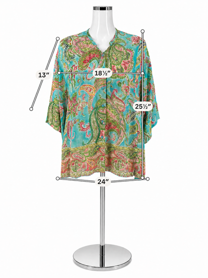 René Derhy Paisley Boho Button-Front Rayon Blouse Top Size Small