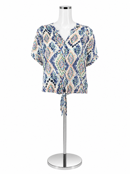 Lovestitch Boho Ikat Print Tie Front Top Blouse Medium Petite