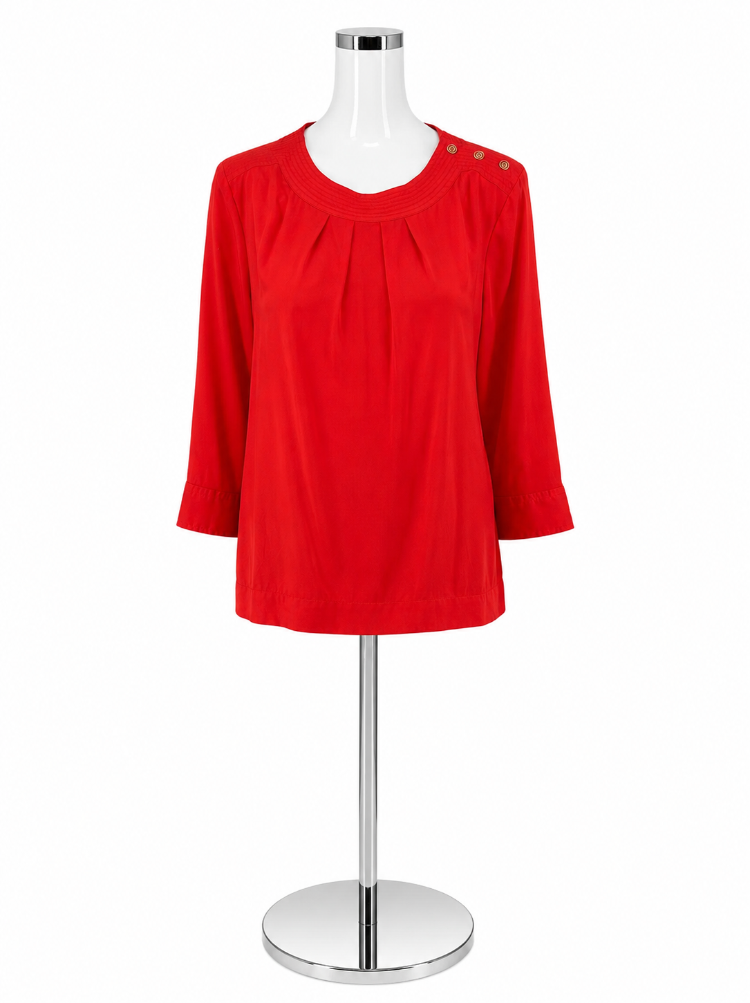 Talbots Petites Orange Tencel Blouse Size 10P Button Shoulder Roll-Tab Sleeve Top