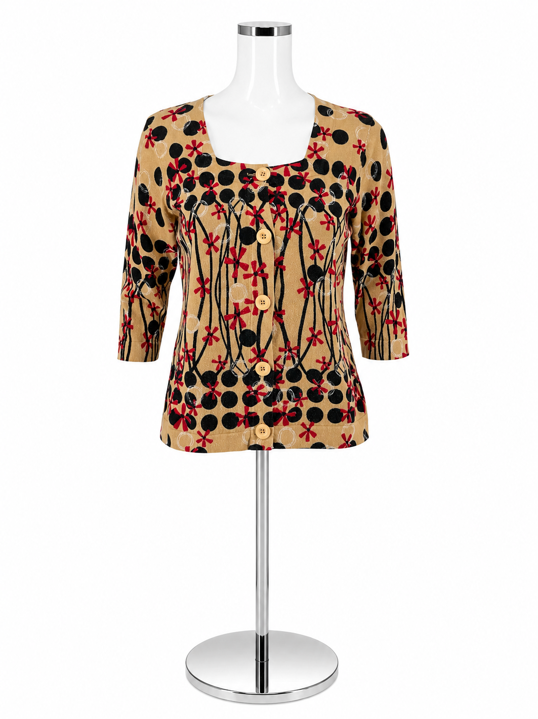 Designers Originals Petite Floral Polka Dot Cardigan Sweater Size PM