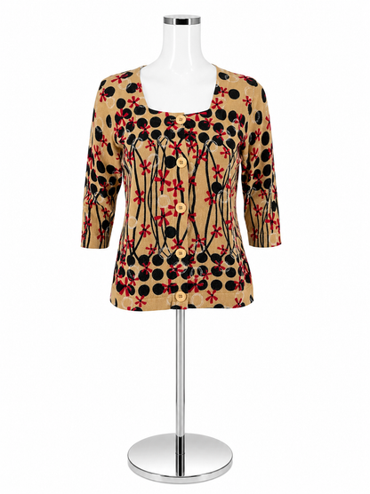 Designers Originals Petite Floral Polka Dot Cardigan Sweater Size PM