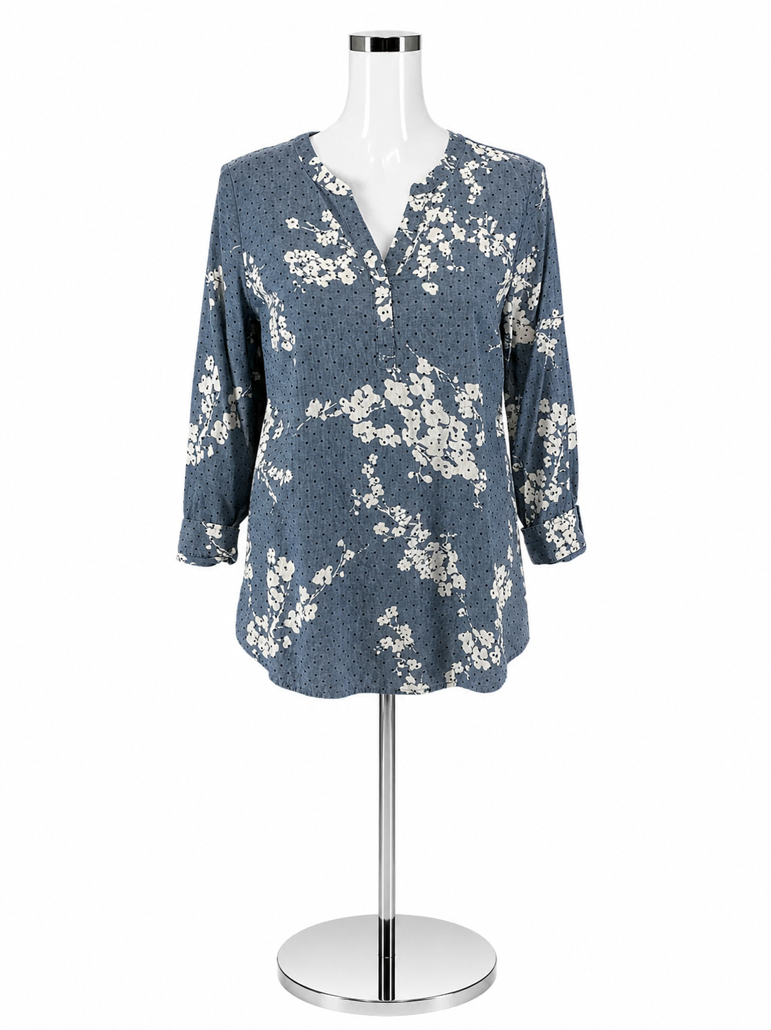 Talbots Petite Floral Polka Dot Chambray Tunic Top Size MP