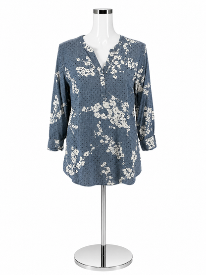Talbots Petite Floral Polka Dot Chambray Tunic Top Size MP