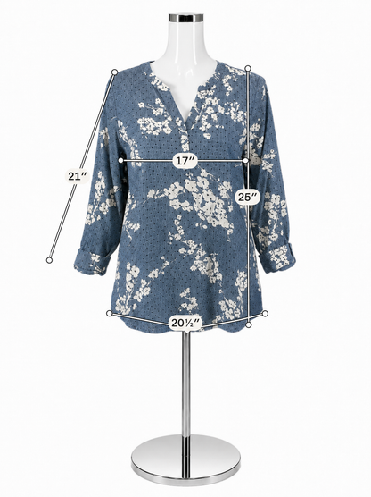 Talbots Petite Floral Polka Dot Chambray Tunic Top Size MP