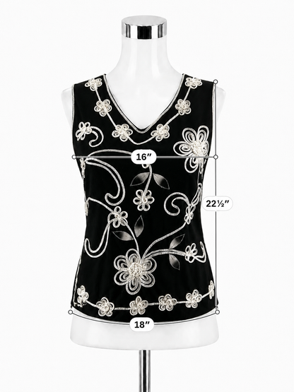 Lauren Michelle Black &amp; White Floral Applique Sleeveless Top Size Medium