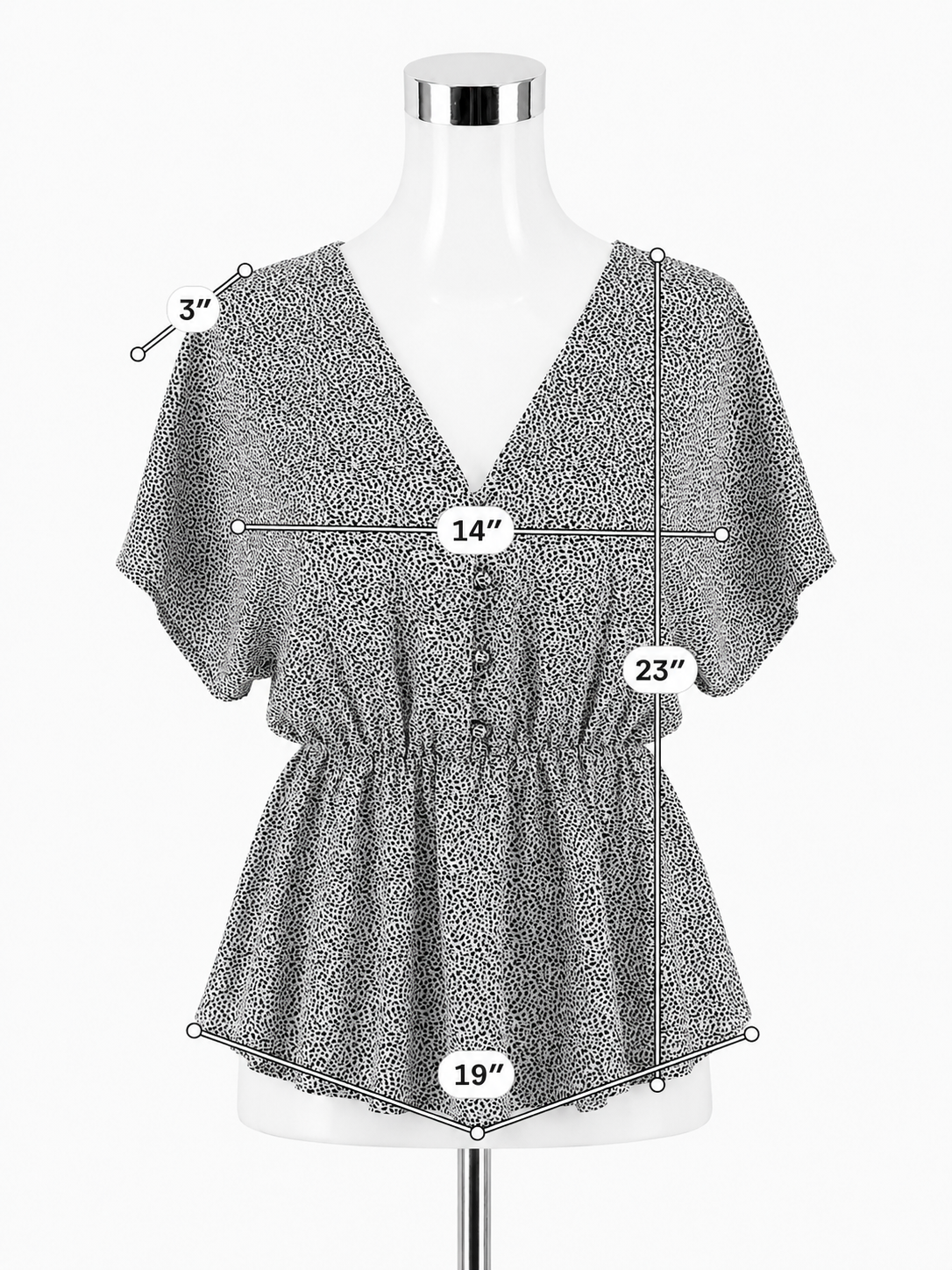 Sienna Sky Dotted Print Peplum Blouse White Black Short Sleeve Top Size Small