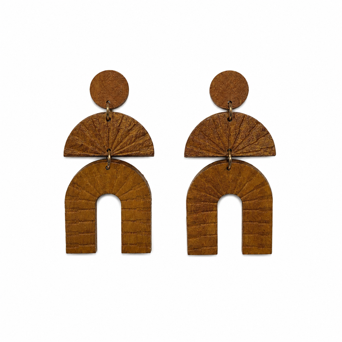 Boho Geometric Wood Dangle Earrings | Lightweight Half Moon Statement Jewelry
