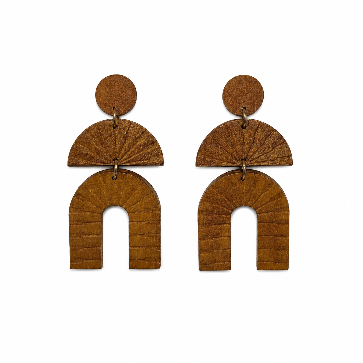 Boho Geometric Wood Dangle Earrings | Lightweight Half Moon Statement Jewelry