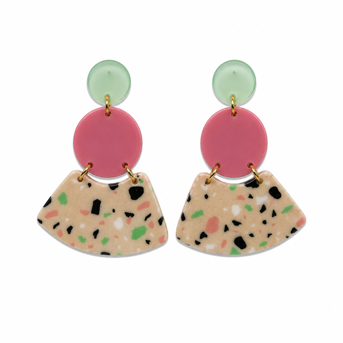 Melea Terrazzo Color Block Triple Drop Statement Earrings