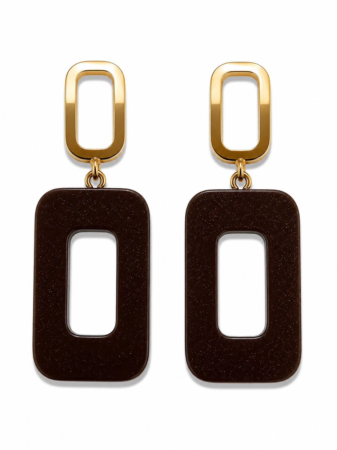 Mar + Fine Alignments Geometric Rectangle Resin Drop Earrings Gold Brown Modern