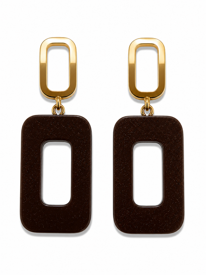 Mar + Fine Alignments Geometric Rectangle Resin Drop Earrings Gold Brown Modern