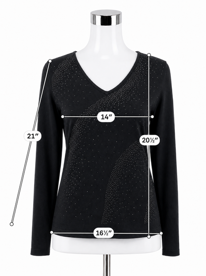 Rafaella Petites Black Sparkle Rhinestone V-Neck Sweater Top Size MP