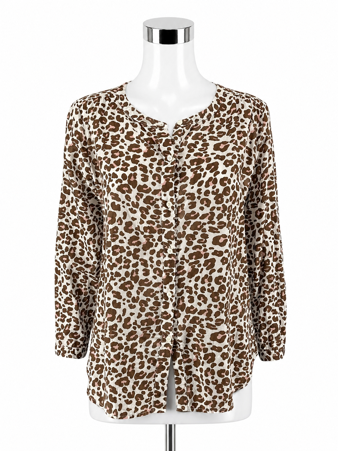 LOFT Outlet Petite Leopard Print Blouse | Size MP | 100% Cotton Animal Print Top