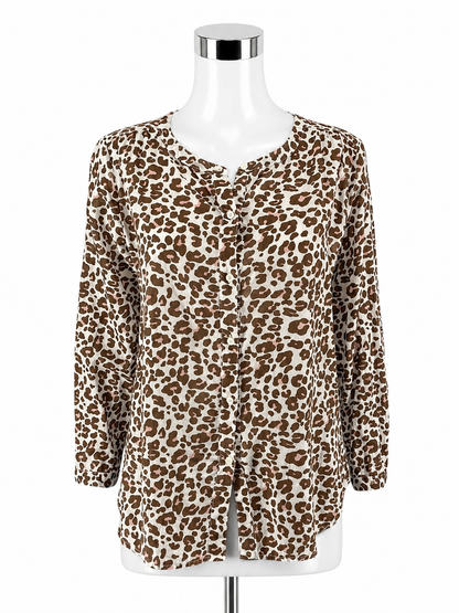 LOFT Outlet Petite Leopard Print Blouse | Size MP | 100% Cotton Animal Print Top