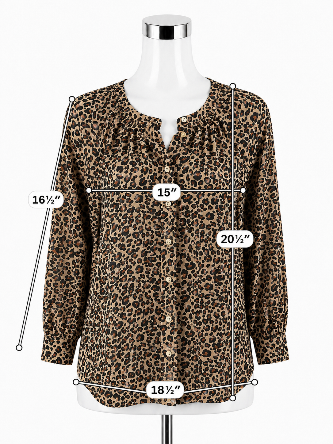 LOFT Petites Leopard Print Shirred Blouse Tan Brown Animal Print Top Size MP