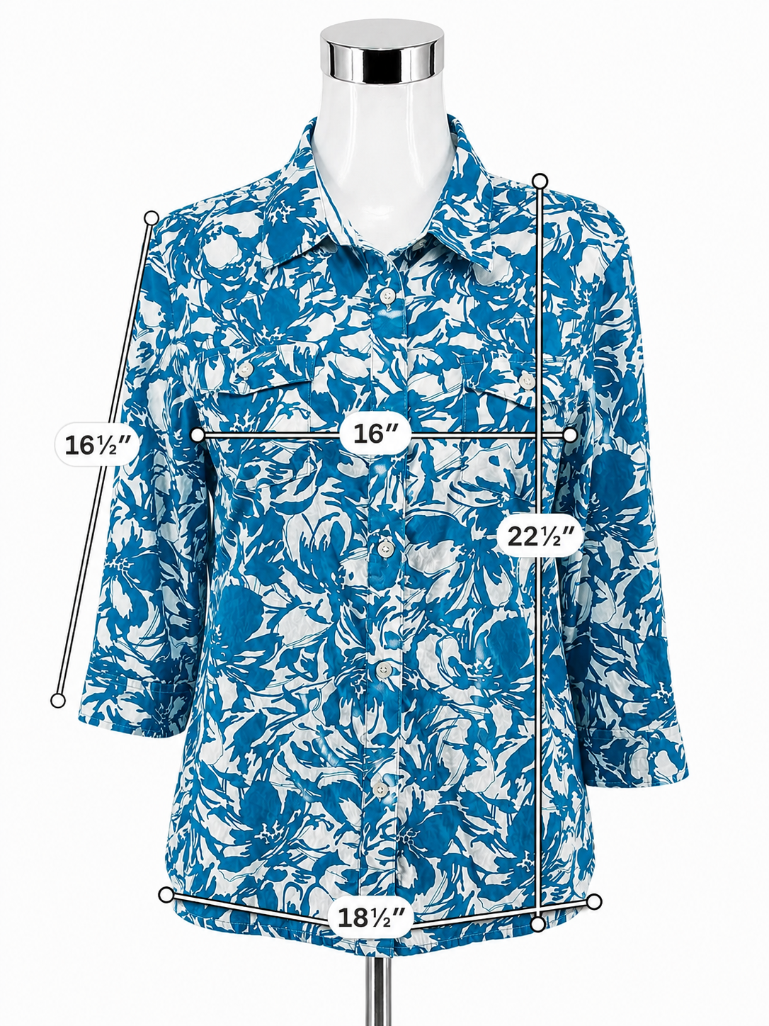 Jones New York Signature Petite Floral Roll-Tab Button Up Blouse Size PL