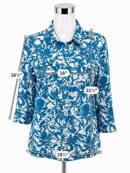 Jones New York Signature Petite Floral Roll-Tab Button Up Blouse Size PL
