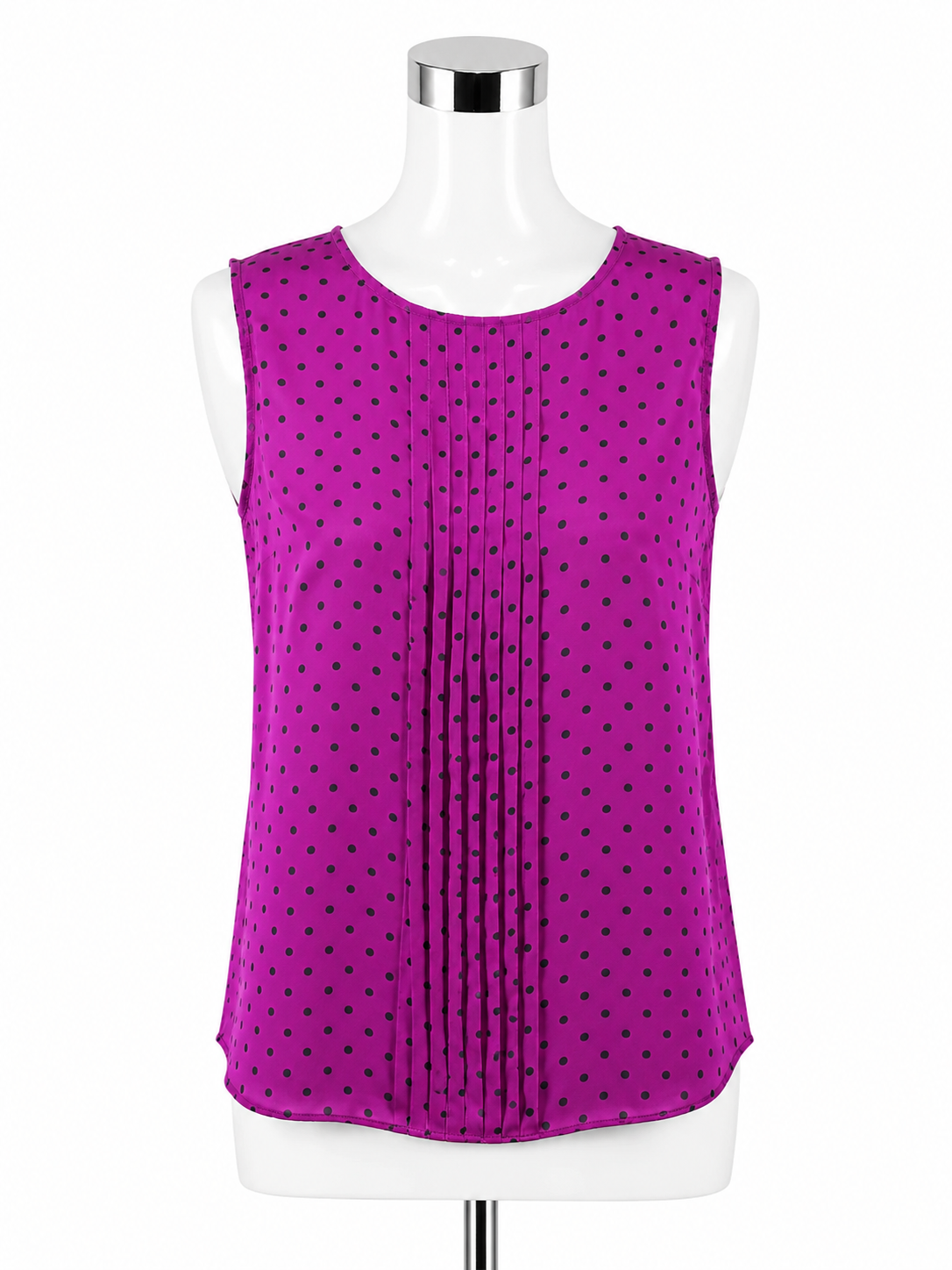 Jones New York Collection Petite Polka Dot Pintuck Sleeveless Blouse Fuchsia Black 12P