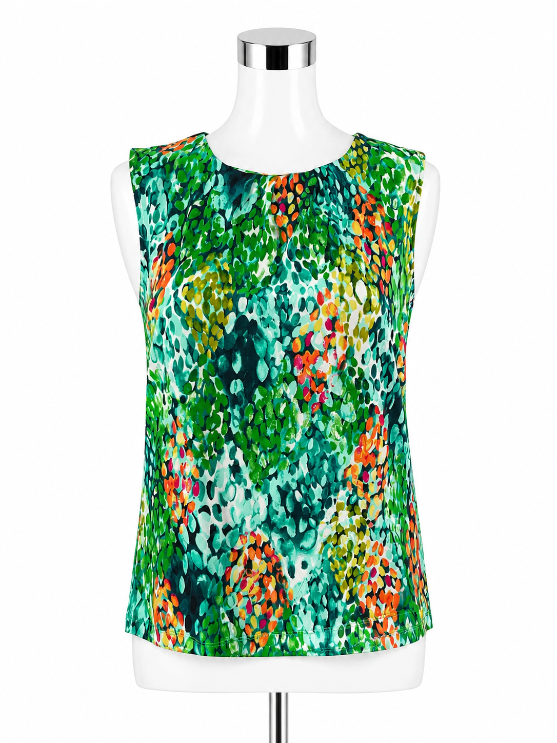 Linea Domani Small Petite Green Multi Abstract Dot Print Sleeveless Top Blouse