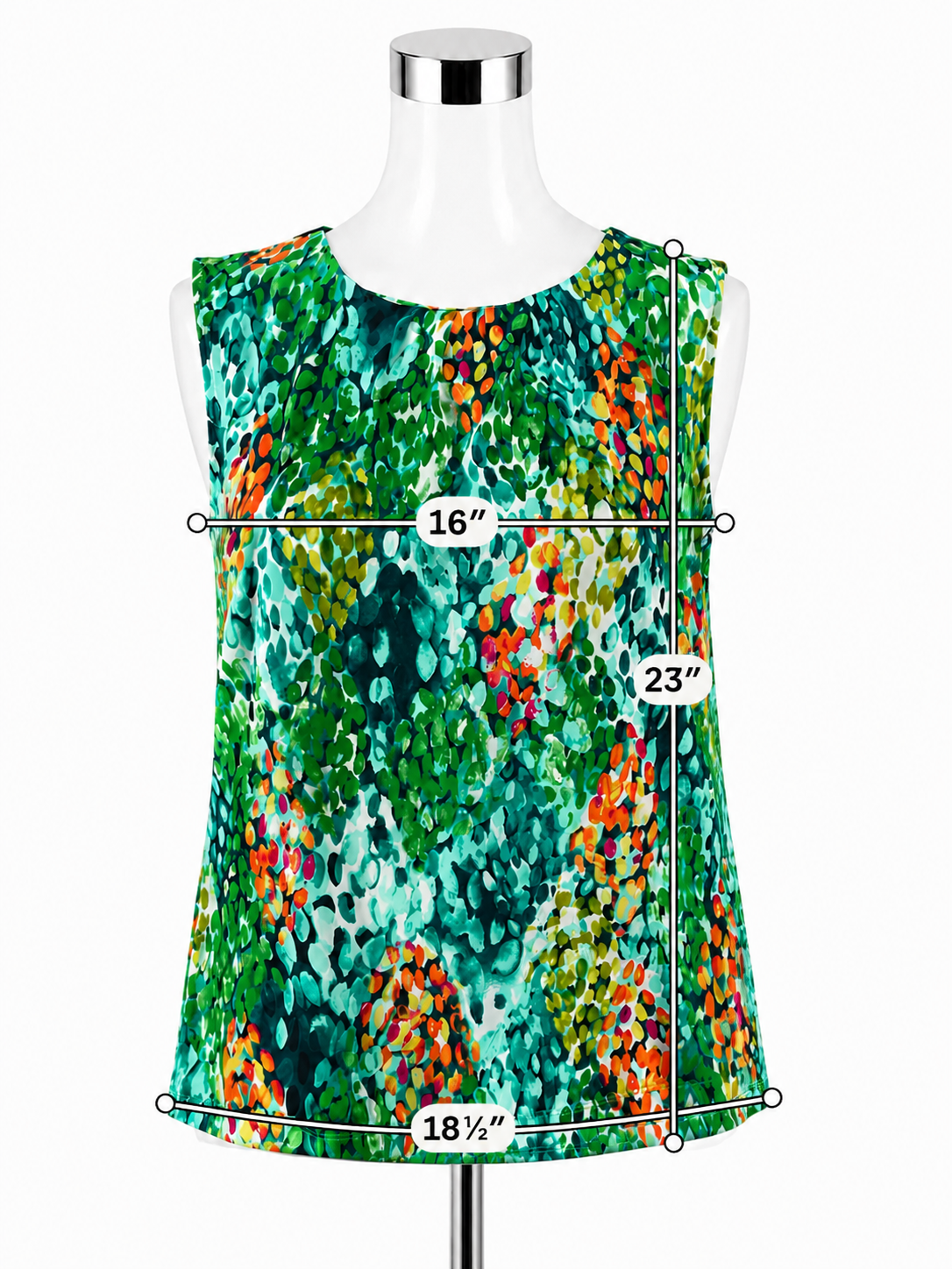 Linea Domani Small Petite Green Multi Abstract Dot Print Sleeveless Top Blouse