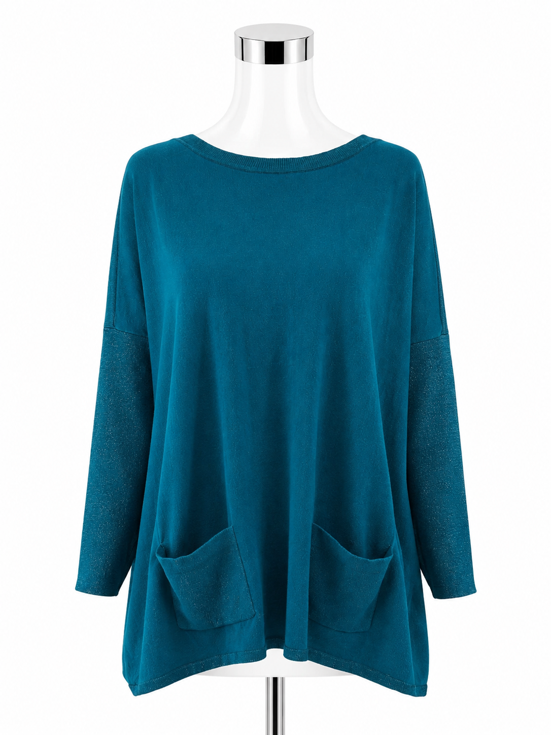 Lilly Pulitzer Amalie Sweater Medium Turquoise Teal Metallic 3/4 Dolman Sleeve