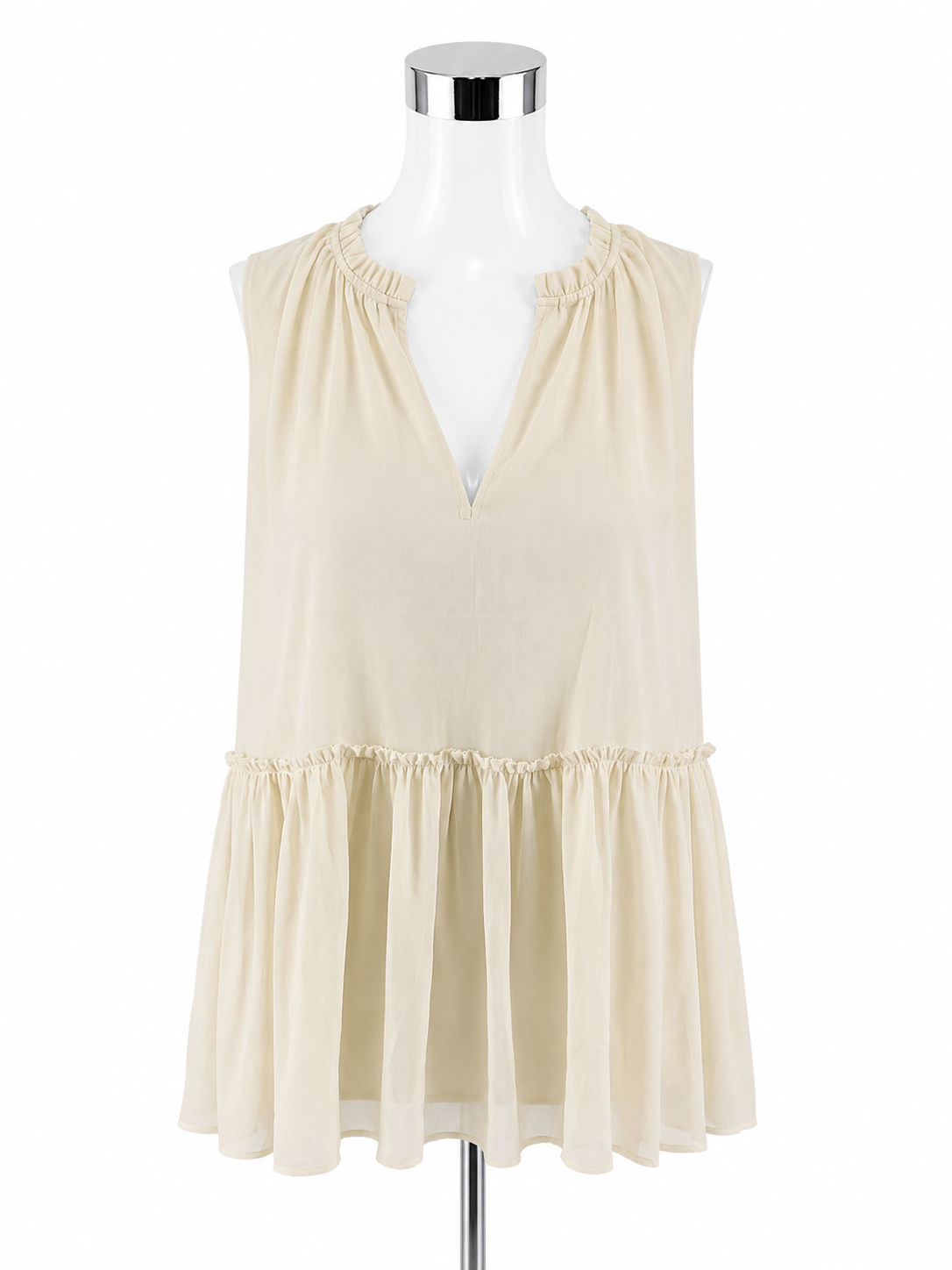 Ann Taylor Ruffled Tiered Sleeveless Chiffon Blouse Ecru | Size M NWT