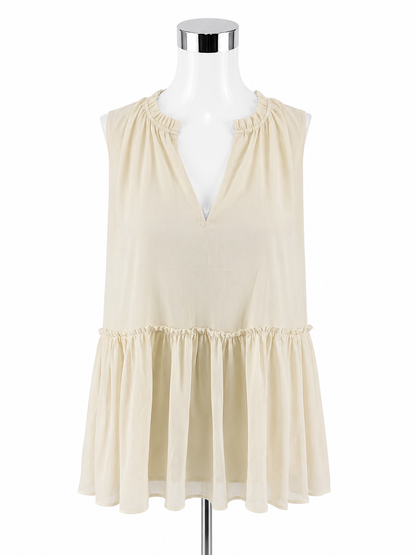 Ann Taylor Ruffled Tiered Sleeveless Chiffon Blouse Ecru | Size M NWT