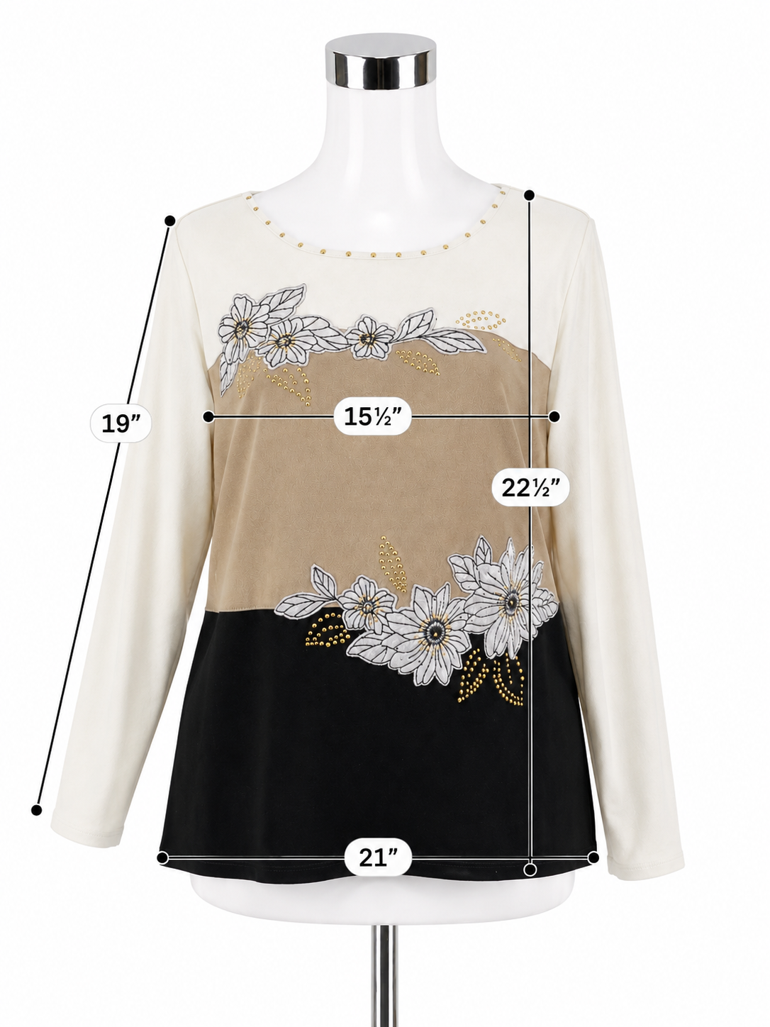 Alfred Dunner Petite Medium Floral Embroidered Color Block Top