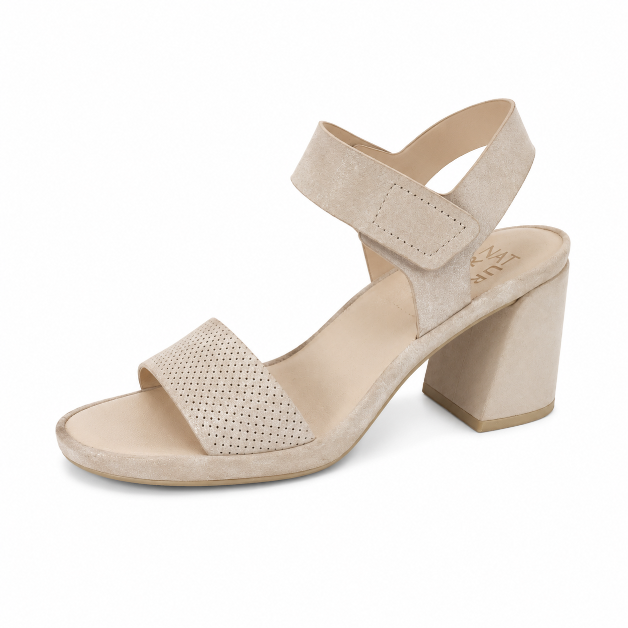 Naturalizer Taimi Taupe Suede Perforated Block Heel Sandals Size 6.5
