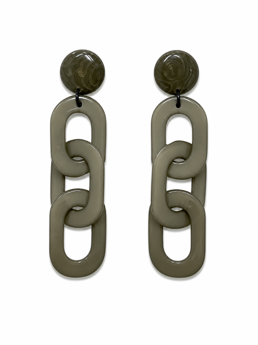 Moss &amp; Twig Taupe &amp; Gray Marbled Resin Link Drop Earrings