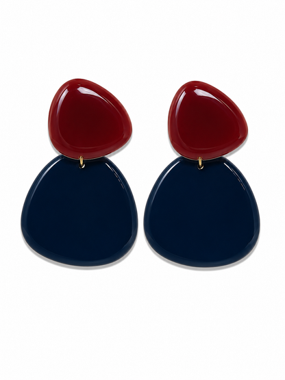 Elements Chiclets Two-Tone Enamel Teardrop Drop Earrings Burgundy Navy Blue