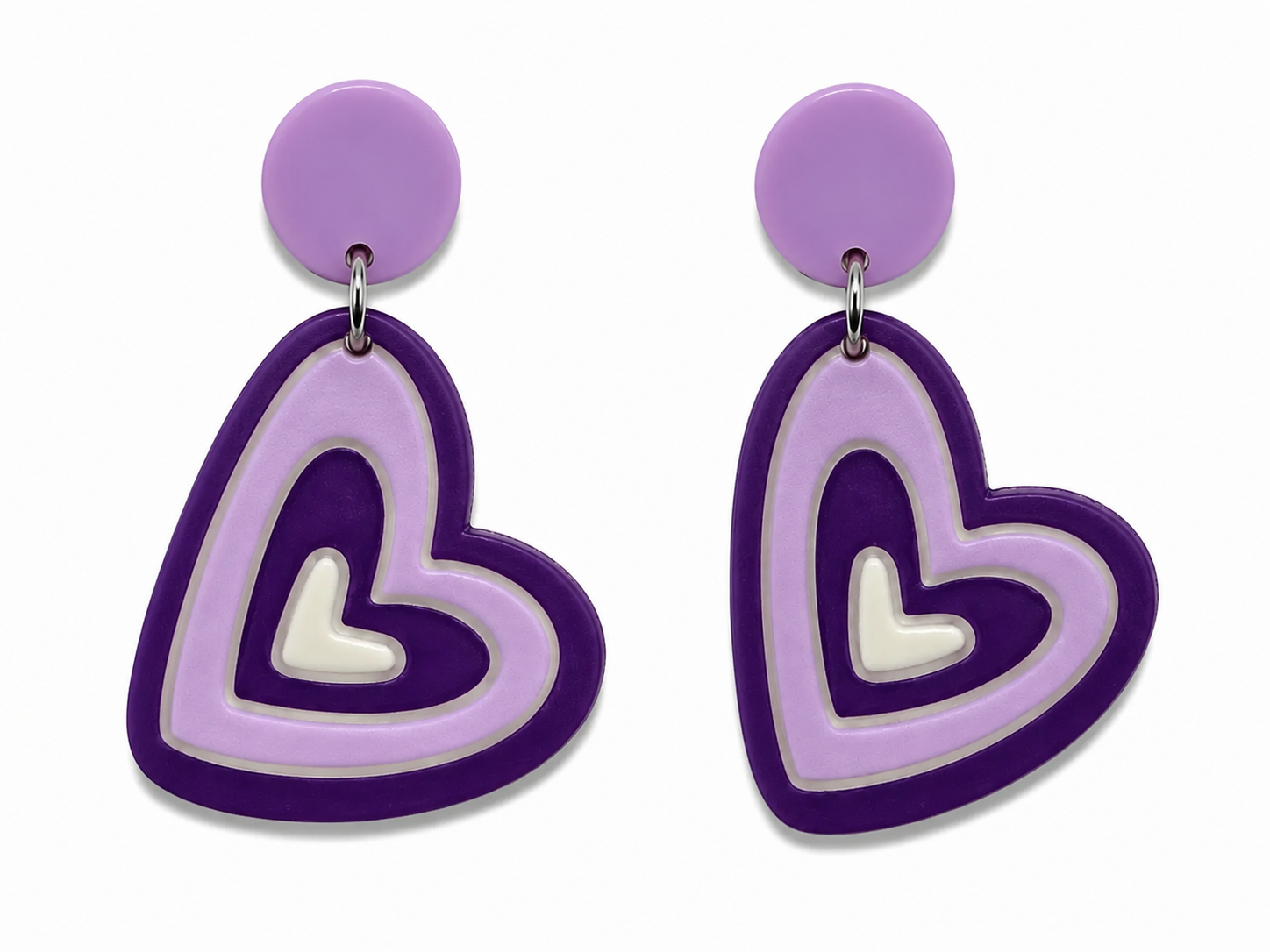 Mashalle Purple Heart Dangle Earrings Retro 80s Style Acrylic Statement Jewelry
