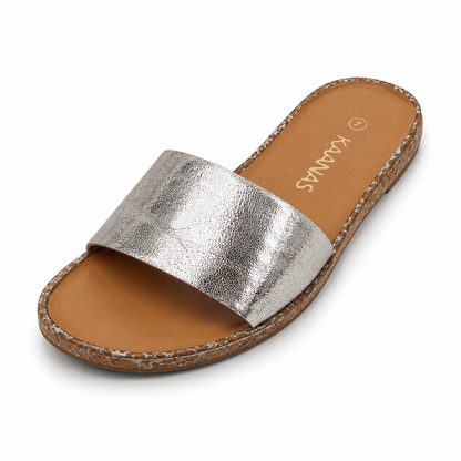 Kaanas Menorca Metallic Crackle Leather Slide Sandals Size 7