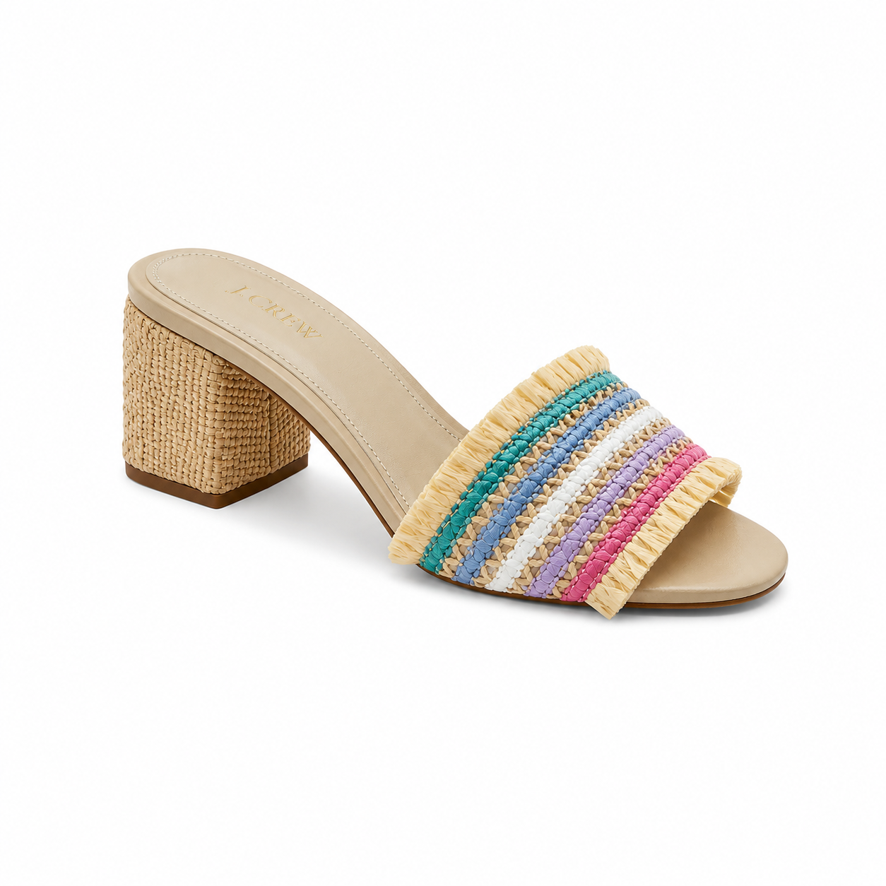 J. Crew Braided Raffia Fringe Block Heel Sandals in Multi-Stripe | Size 7.5