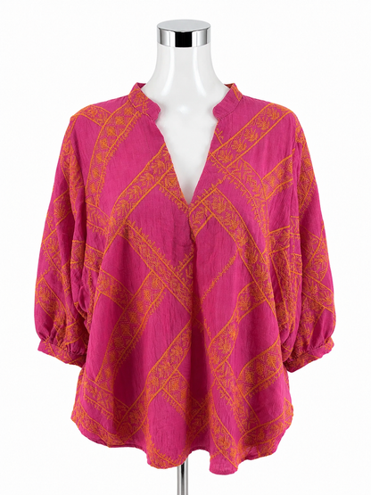 Ivy Jane Pink &amp;amp; Orange Embroidered Boho Tunic Top S/M