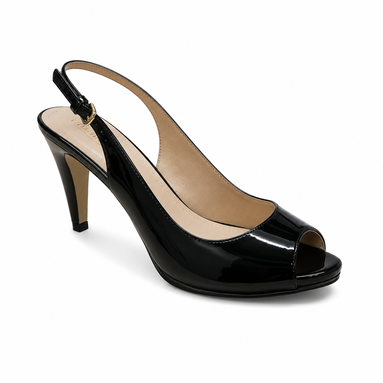 Cole Haan Black Patent Leather Peep Toe Slingback Heels | Size 7.5