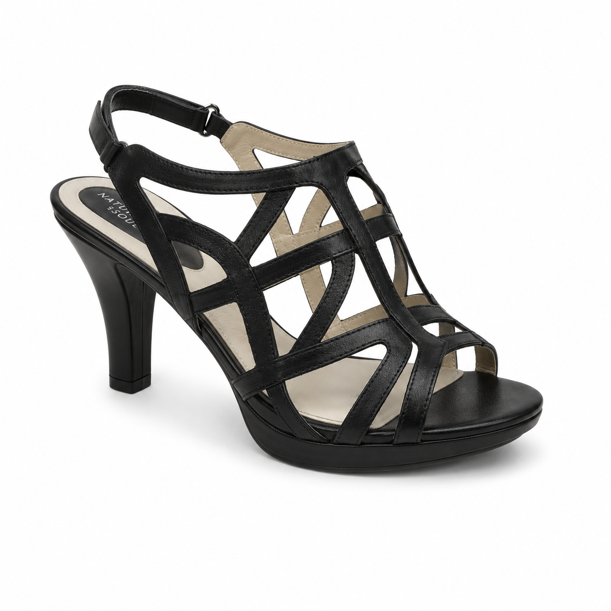 Naturalizer Ms Carey Black Patent Strappy Caged Heeled Sandals Size 7.5