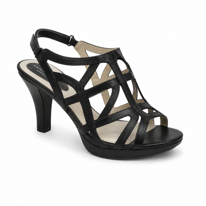 Naturalizer Ms Carey Black Patent Strappy Caged Heeled Sandals Size 7.5