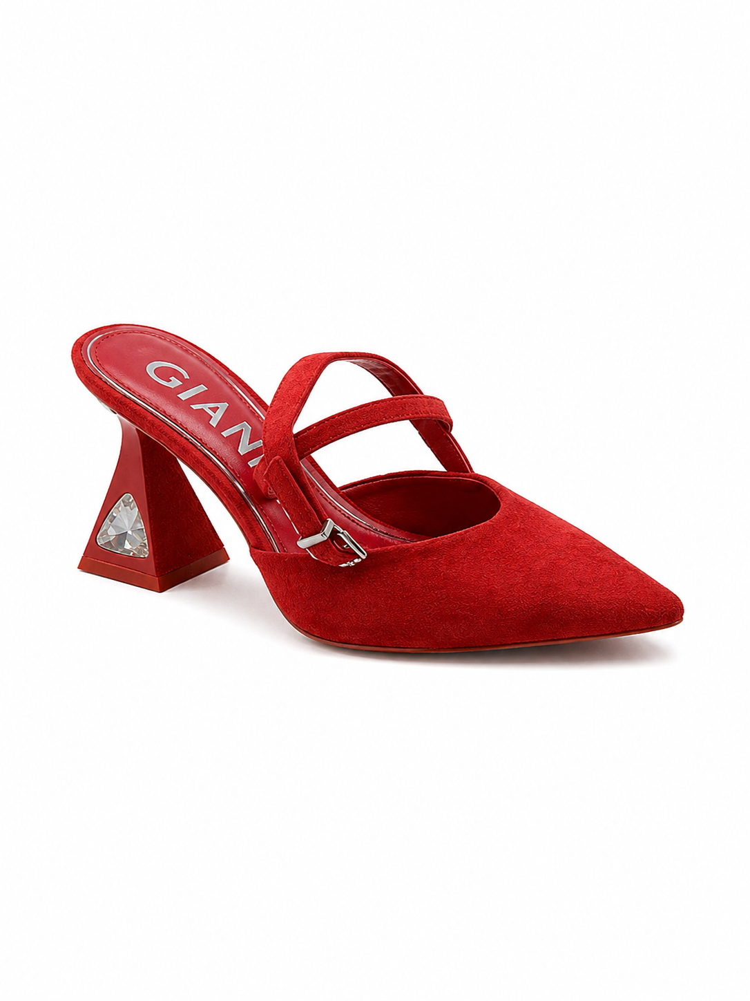 Gianni Bini Alaviah Red Suede Crystal Block Heel Mules | Size 6.5