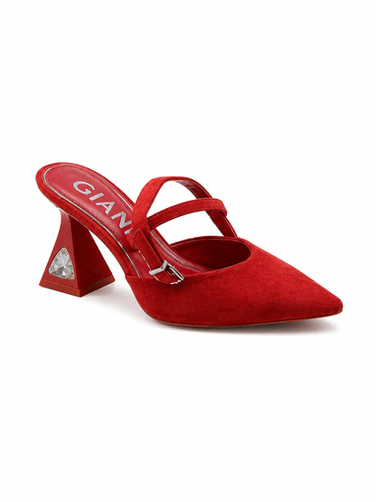 Gianni Bini Alaviah Red Suede Crystal Block Heel Mules | Size 6.5