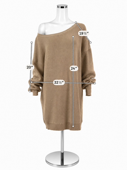 Anthropologie Tan Off-Shoulder Ribbed Knit Sweater Dress Tunic Size XL