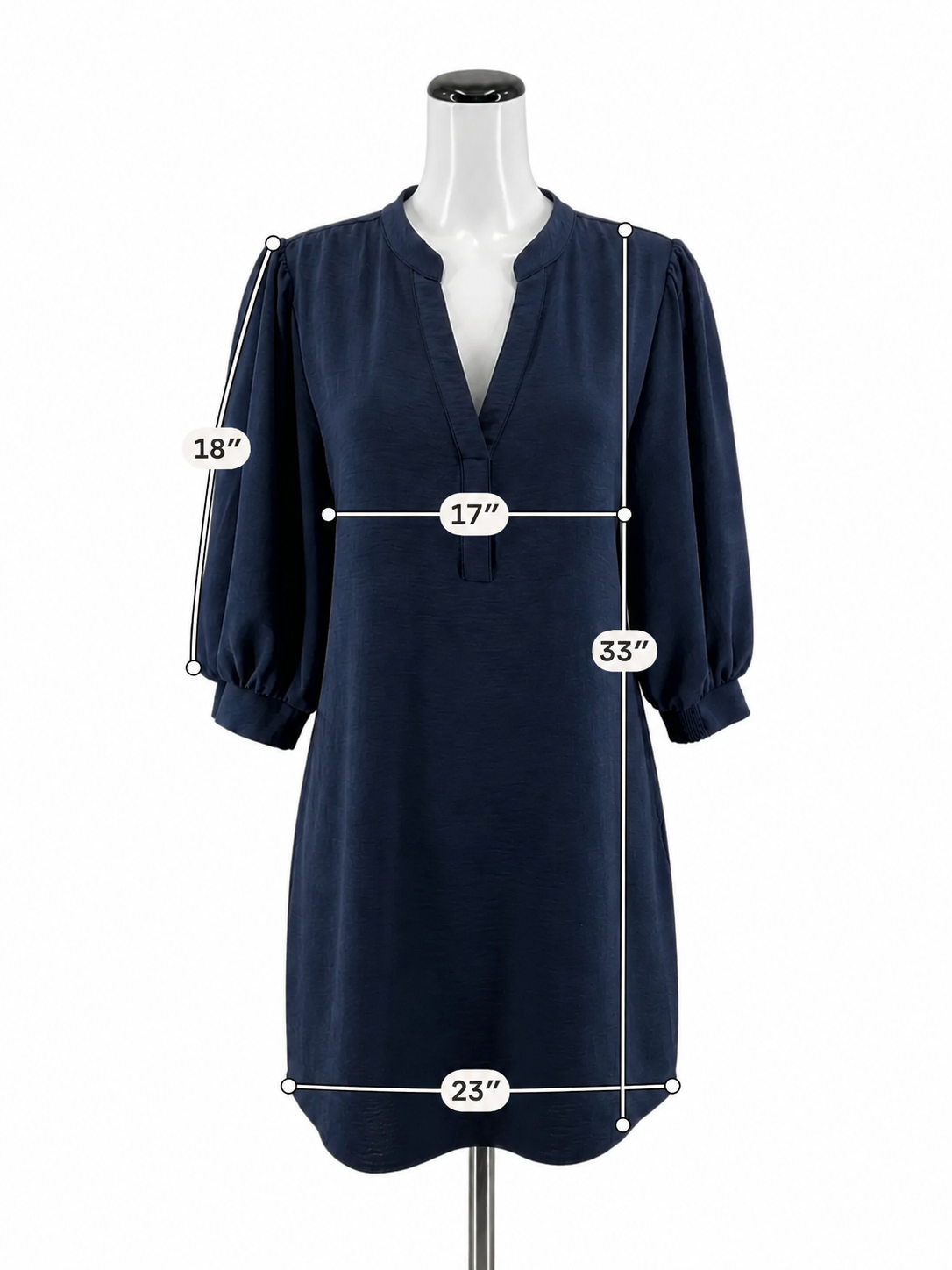 Jodifl Navy Blue Puff Sleeve Split Neck Tunic Dress Size Medium NWT