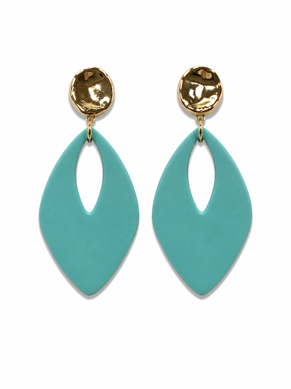 Maravilla Handmade Teal &amp; Gold Teardrop Earrings Polymer Clay Statement Jewelry
