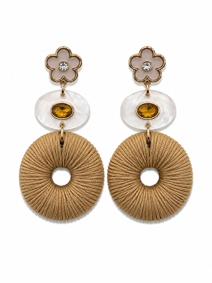 Maha Floral Tiered Drop Earrings | Beige &amp; Gold Bohemian Statement Jewelry