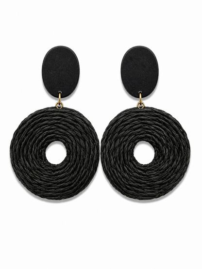 Madden Girl Elements Black Woven Raffia Statement Drop Earrings