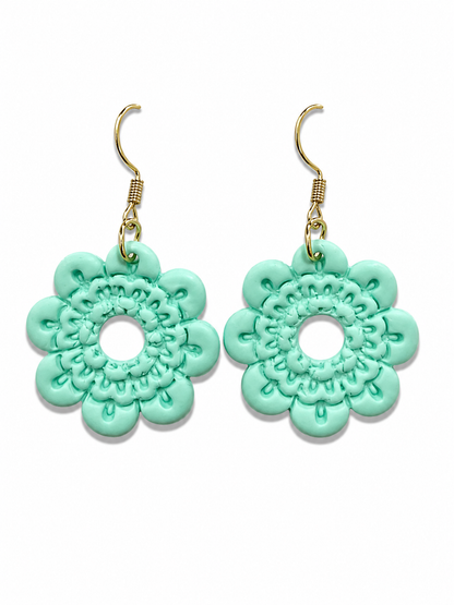 Marley Mint Green Floral Resin Dangle Statement Earrings