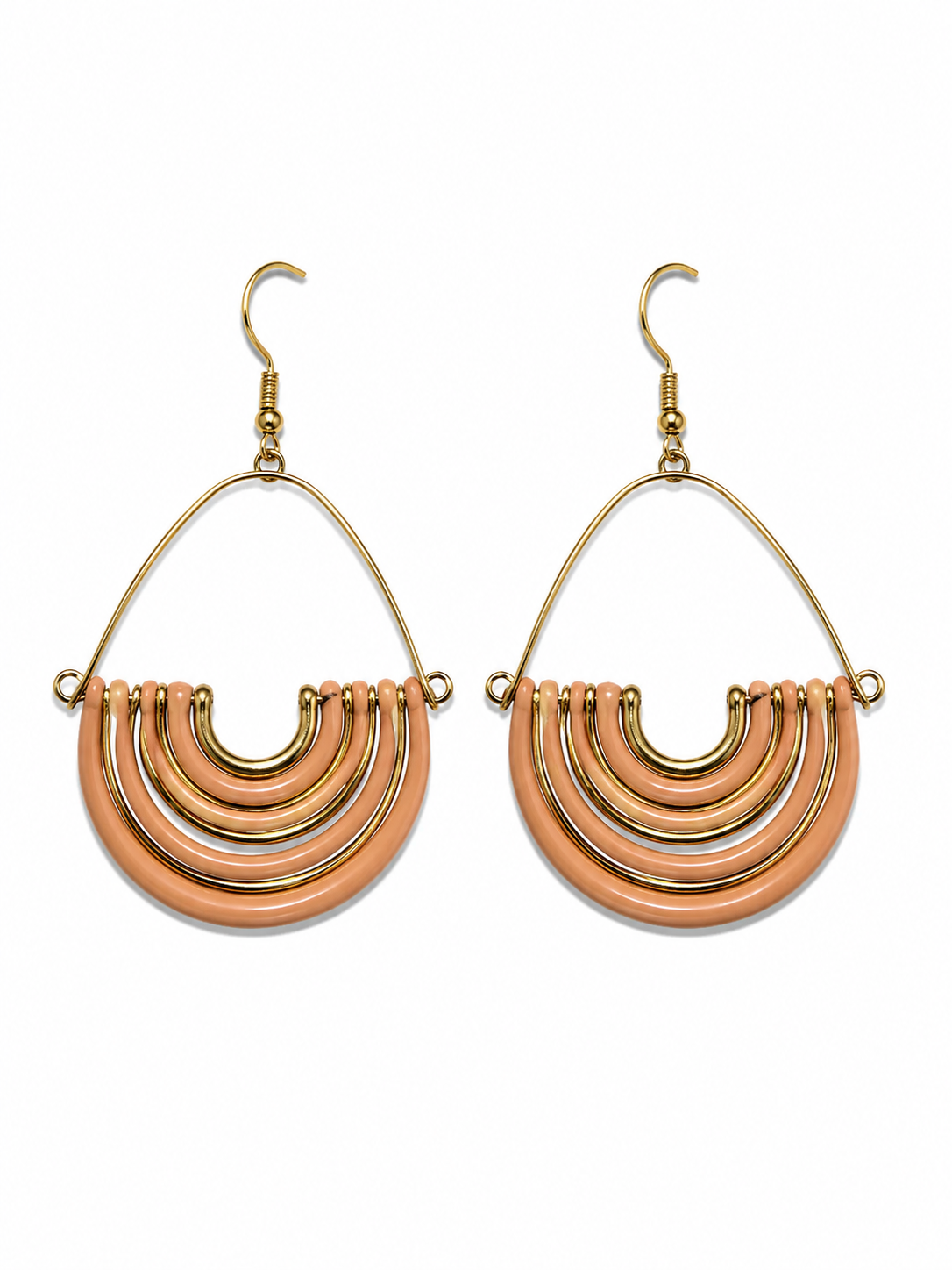 Boho Mixed Metal Multi-Arc Drop Earrings | Gold Copper Salmon Geometric Dangle