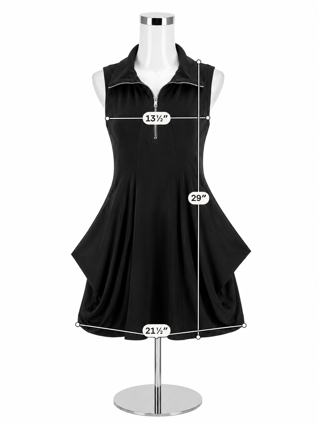 Fashque Ruffle Neck Half-Zip Sleeveless Tunic Dress Black Size Small