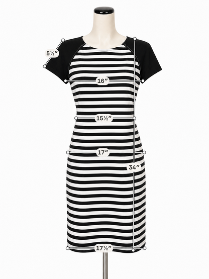 Michael Michael Kors Black &amp; White Striped Raglan Sleeve Shift Dress Size 6